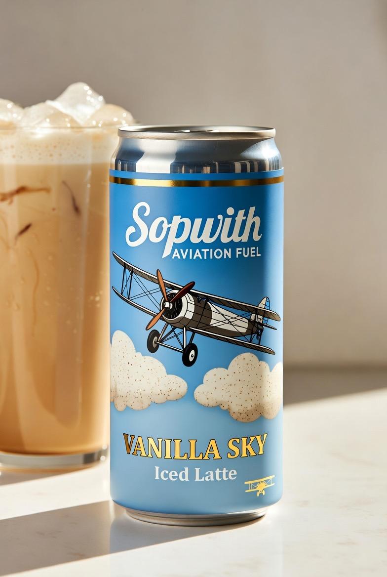 Sopwith Aviation Fuel Vanilla Sky iced latte poured over ice